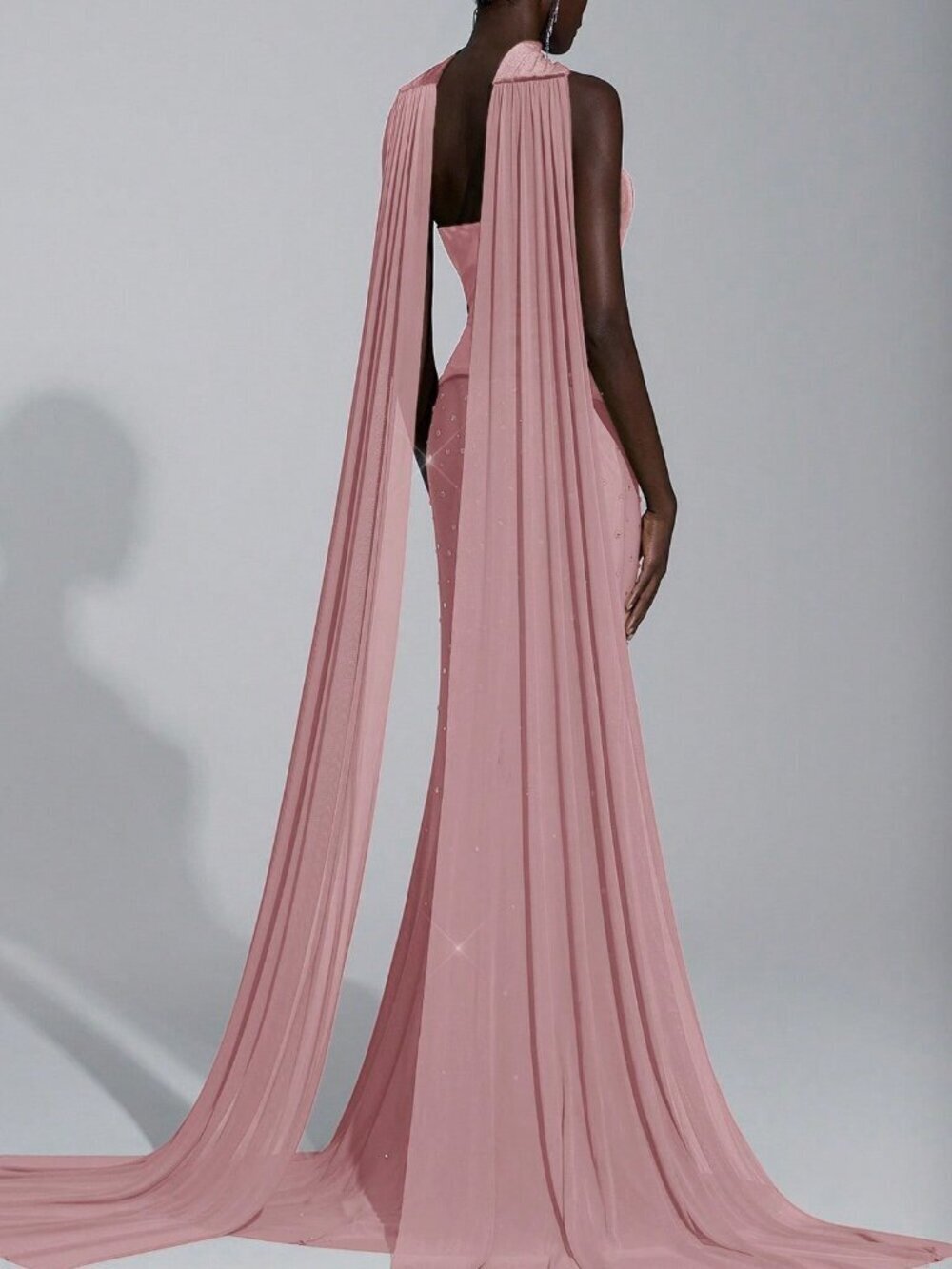 Dusty Pink Velvet Party Women's Fishtail Evening Gown - Picture 2 of 7